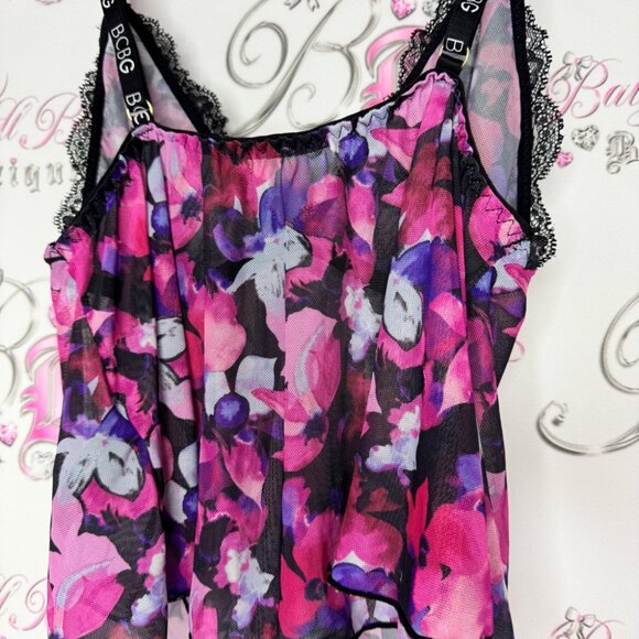Bcbg tank top crop floral mesh black pink purple white logo straps sexy cute - Picture 5 of 9